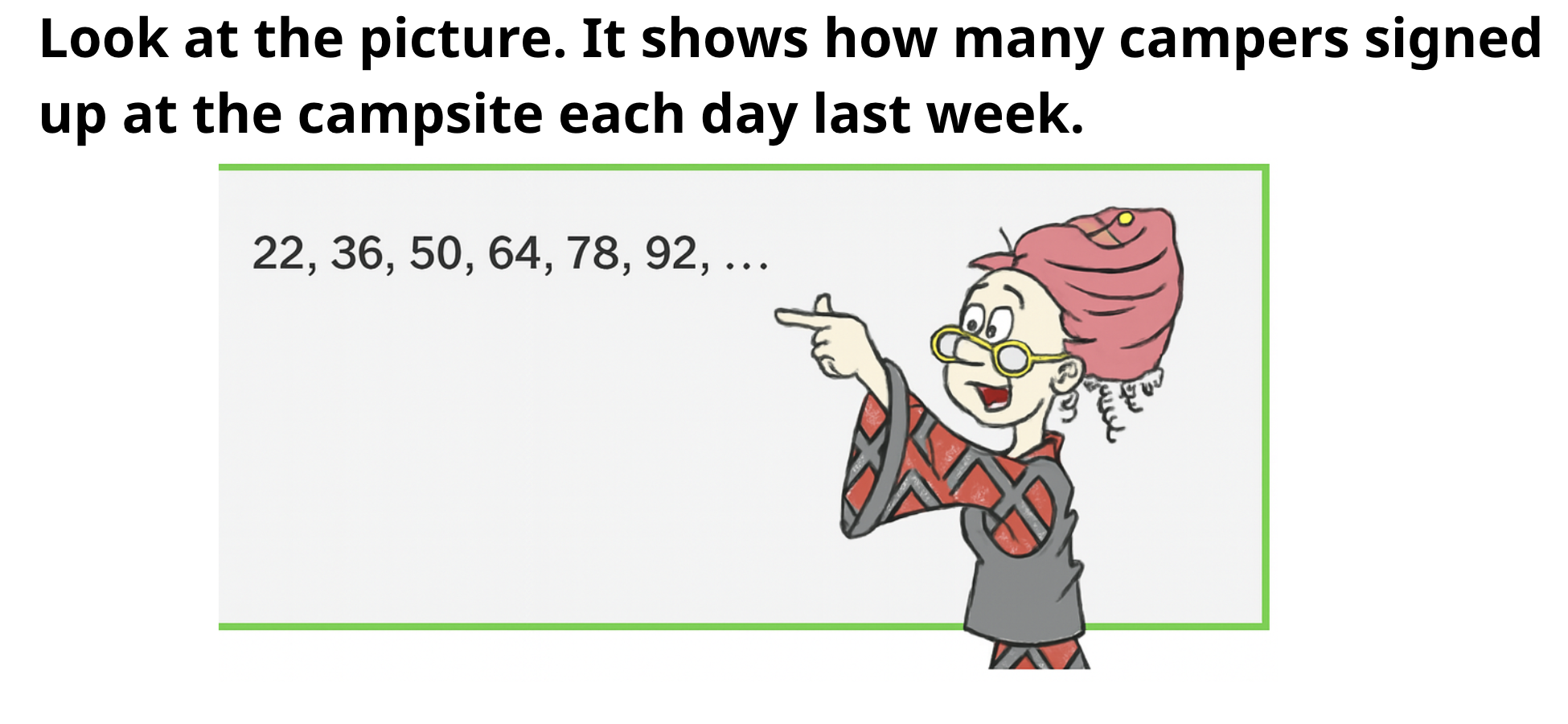 Diagram for: If the number pattern continues, which number will be in the pattern?