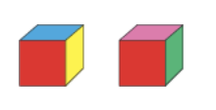 Diagram for: When the grey face is on the top, what colour is the bottom face?